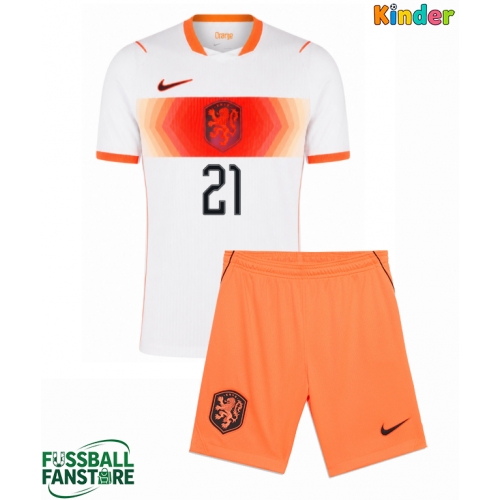 Niederlande Frenkie de Jong #21 Replik Auswärtstrikot Kinder WM 2026 Kurzarm (+ Kurze Hosen)